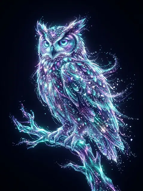 Lumiel the glowing crystalline stardust owl